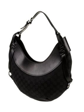 Gucci Black Crescent Hobo Bag with Monogram Canvas & Leather Trim